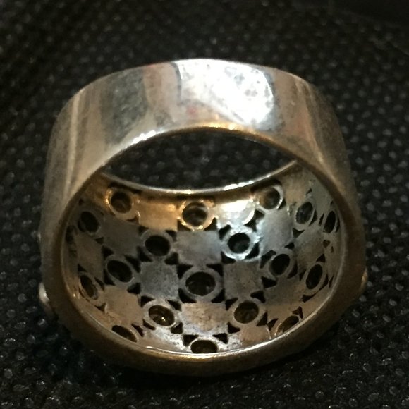 VICTORIA TOWNSEND Sterling Marcasite CZ Wide Cigar Band Ring Sz 7.5 Checker - Picture 3 of 8